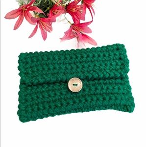 💚Handmade Chunky Green Crochet Clutch💄